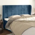 Tăblie pat cu urechi albastru închis 163x23x118/128 cm catifea GartenMobel Dekor