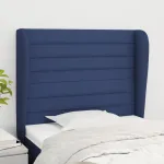 Tăblie de pat cu aripioare, albastru, 103x23x118/128 cm, textil GartenMobel Dekor