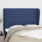 Tăblie de pat cu aripioare, albastru, 147x23x118/128 cm, textil GartenMobel Dekor