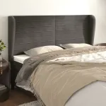 Tăblie de pat cu aripioare gri închis 163x23x118/128 cm catifea GartenMobel Dekor