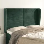 Tăblie pat cu aripioare verde închis 147x23x118/128 cm catifea GartenMobel Dekor