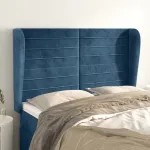 Tăblie pat cu urechi albastru închis 147x23x118/128 cm catifea GartenMobel Dekor