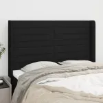 Tăblie de pat cu aripioare, negru, 147x16x118/128 cm, textil GartenMobel Dekor