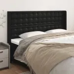 Tăblie de pat cu aripioare, negru, 183x16x118/128 cm, piele eco GartenMobel Dekor