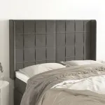 Tăblie de pat cu aripioare gri închis 147x16x118/128 cm catifea GartenMobel Dekor