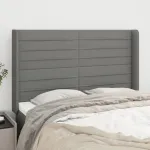 Tăblie de pat cu aripioare gri închis 147x16x118/128 cm textil GartenMobel Dekor
