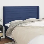 Tăblie de pat cu aripioare, albastru, 203x16x118/128 cm, textil GartenMobel Dekor