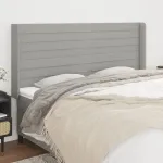Tăblie de pat cu aripioare gri deschis 183x16x118/128 cm textil GartenMobel Dekor