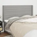 Tăblie de pat cu aripioare gri deschis 203x16x118/128 cm textil GartenMobel Dekor
