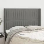 Tăblie de pat cu aripioare gri închis 147x16x118/128 cm textil GartenMobel Dekor