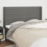 Tăblie de pat cu aripioare gri închis 203x16x118/128 cm textil GartenMobel Dekor
