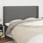 Tăblie de pat cu aripioare gri închis 203x16x118/128 cm textil GartenMobel Dekor