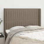 Tăblie de pat cu aripioare gri taupe 147x16x118/128 cm textil GartenMobel Dekor