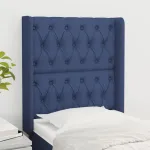 Tăblie de pat cu aripioare, albastru, 83x16x118/128 cm, textil GartenMobel Dekor