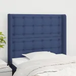 Tăblie de pat cu aripioare, albastru, 83x16x118/128 cm, textil GartenMobel Dekor