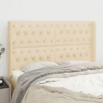 Tăblie de pat cu aripioare, crem, 163x16x118/128 cm, textil GartenMobel Dekor