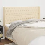 Tăblie de pat cu aripioare, crem, 203x16x118/128 cm, textil GartenMobel Dekor