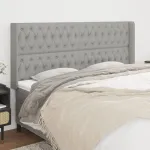 Tăblie de pat cu aripioare gri deschis 183x16x118/128 cm textil GartenMobel Dekor