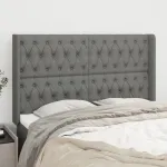 Tăblie de pat cu aripioare gri închis 147x16x118/128 cm textil GartenMobel Dekor