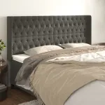Tăblie de pat cu aripioare gri închis 203x16x118/128 cm catifea GartenMobel Dekor