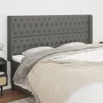 Tăblie de pat cu aripioare gri închis 203x16x118/128 cm textil GartenMobel Dekor