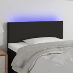Tăblie de pat cu LED, negru, 90x5x78/88 cm, textil GartenMobel Dekor