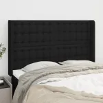 Tăblie de pat cu aripioare, negru, 147x16x118/128 cm, textil GartenMobel Dekor