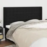 Tăblie de pat cu aripioare, negru, 203x16x118/128 cm, textil GartenMobel Dekor