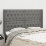 Tăblie de pat cu aripioare gri închis 147x16x118/128 cm textil GartenMobel Dekor