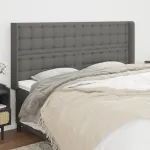 Tăblie de pat cu aripioare gri închis 183x16x118/128 cm textil GartenMobel Dekor