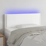 Tăblie de pat cu LED, alb, 100x5x78/88 cm, piele ecologică GartenMobel Dekor