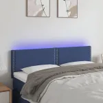 Tăblie de pat cu LED, albastru, 144x5x78/88 cm, textil GartenMobel Dekor