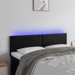 Tăblie de pat cu LED, negru, 144x5x78/88 cm, piele ecologică GartenMobel Dekor