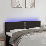 Tăblie de pat cu LED, negru, 144x5x78/88 cm, textil GartenMobel Dekor