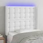Tăblie de pat cu LED, alb, 103x16x118/128 cm, piele ecologică GartenMobel Dekor