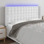 Tăblie de pat cu LED, alb, 147x16x118/128 cm, piele ecologică GartenMobel Dekor