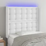 Tăblie de pat cu LED, alb, 93x16x118/128 cm, piele ecologică GartenMobel Dekor