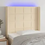 Tăblie de pat cu LED, crem, 103x16x118/128 cm, textil GartenMobel Dekor