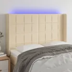 Tăblie de pat cu LED, crem, 147x16x118/128 cm, textil GartenMobel Dekor