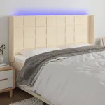 Tăblie de pat cu LED, crem, 183x16x118/128 cm, textil GartenMobel Dekor