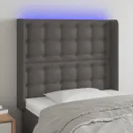 Tăblie de pat cu LED, gri , 93x16x118/128 cm, piele ecologică GartenMobel Dekor