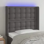 Tăblie de pat cu LED, gri, 103x16x118/128 cm, piele ecologică GartenMobel Dekor