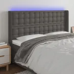 Tăblie de pat cu LED, gri, 147x16x118/128 cm, piele ecologică GartenMobel Dekor