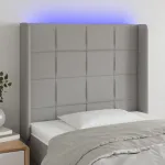 Tăblie de pat cu LED, gri deschis, 103x16x118/128 cm, textil GartenMobel Dekor