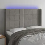Tăblie de pat cu LED, gri deschis, 147x16x118/128 cm, catifea GartenMobel Dekor
