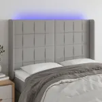 Tăblie de pat cu LED, gri deschis, 147x16x118/128 cm, textil GartenMobel Dekor