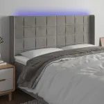 Tăblie de pat cu LED, gri deschis, 163x16x118/128 cm, catifea GartenMobel Dekor