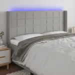 Tăblie de pat cu LED, gri deschis, 183x16x118/128 cm, textil GartenMobel Dekor