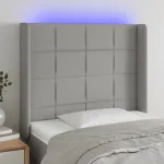 Tăblie de pat cu LED, gri deschis, 93x16x118/128 cm, textil GartenMobel Dekor