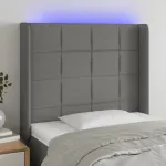 Tăblie de pat cu LED, gri închis, 103x16x118/128 cm, textil GartenMobel Dekor
